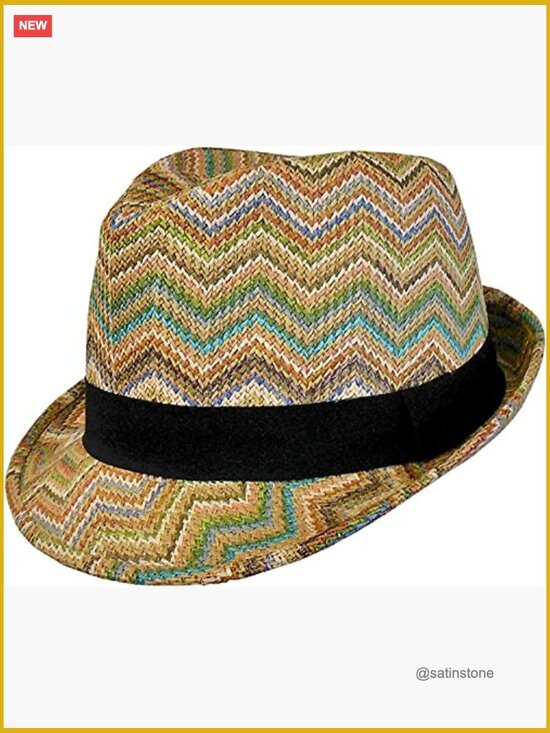 Bohemian Straw Fedora Hat with Chevron Pattern - One Size Fits Most main image 5